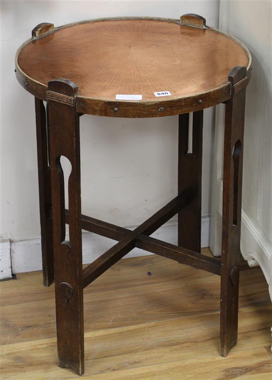 An Arts & Crafts circular copper top occasional table Diameter 52cm